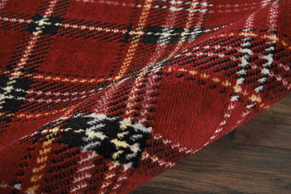Nourison Home Grafix Red 7'10'' x 9'10'' Area-Rug, Modern, Plaid, Bed Room, Living Room, Dining Room, Kitchen, Easy-Cleaning, Non Shedding, (8' x 10') Nourison