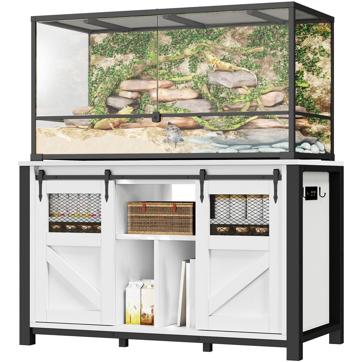 YITAHOME 120 Gallon Reptile Tank Stand with Power Outlets, Heavy Duty Large Reptile Tank Stand with Barn Door, Reptile Tank Turtle Terrariums Table for Accessories Storage,1100LBS Capacity YITAHOME