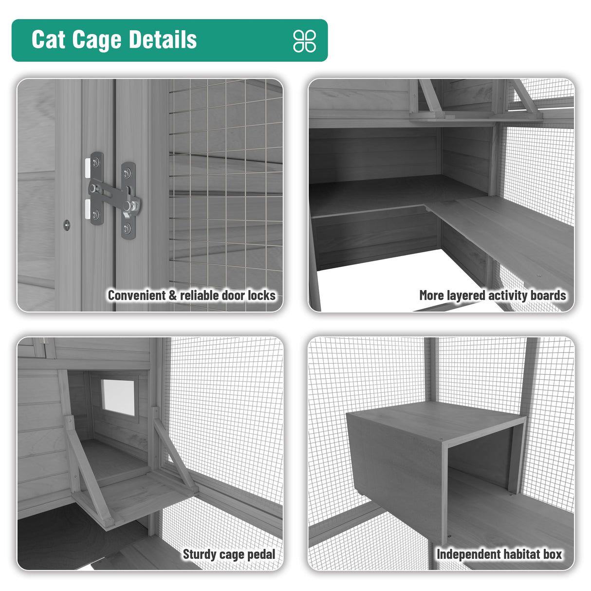 Large Outdoor Cat Catio Enclosure with Weatherproof Roof, Sunshade, and Multiple Play Areas - 4 Tiers, 1 Resting Rooms, 4 Platforms, 5 Windows - 75.6" L x 32.3" W x 70" H GRTRE