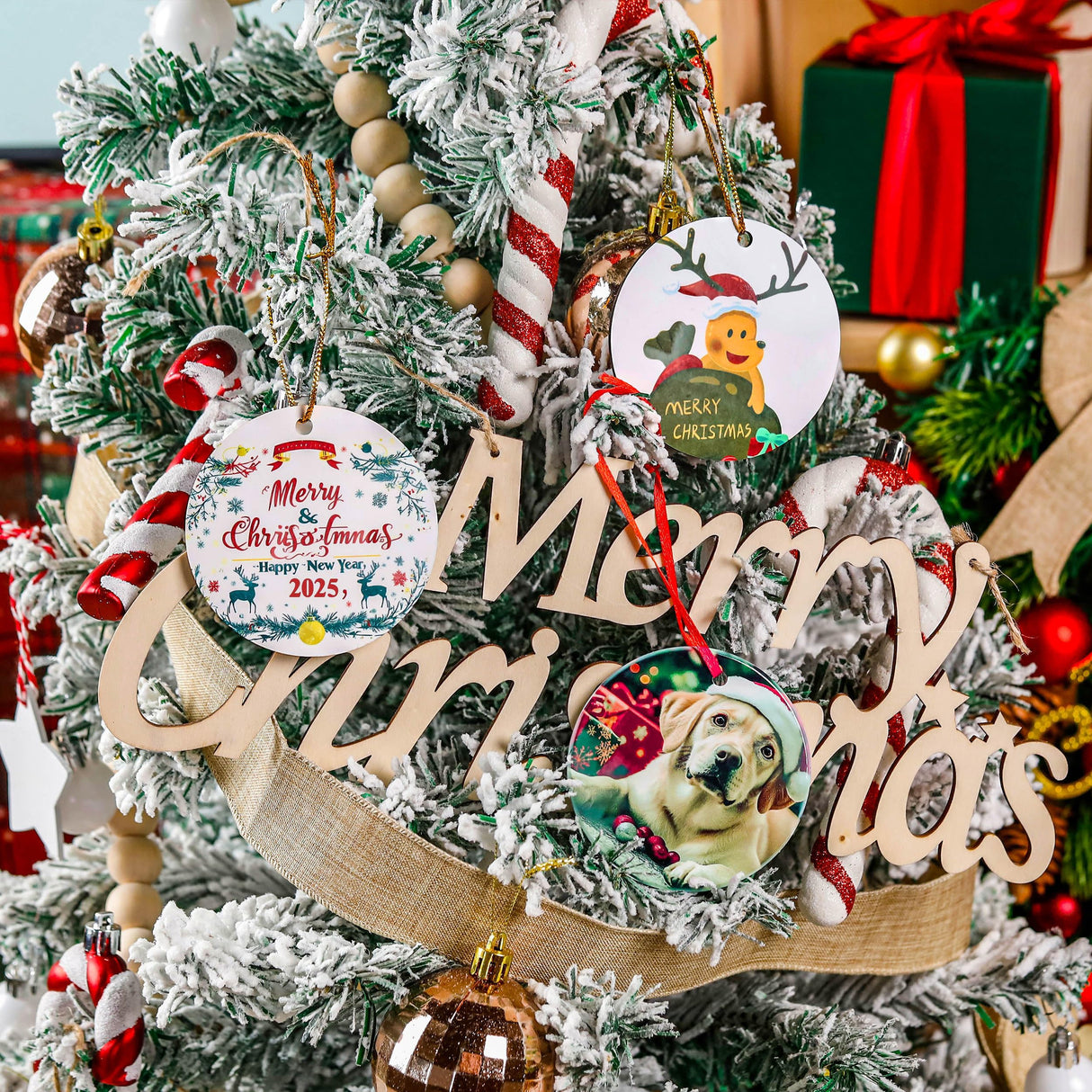 Joyclub 35 Pcs 3'' Sublimation Ornament Blanks MDF Sublimation Christmas Ornaments Bulk Round Double Sided Ornaments for Personalized Xmas Tree Ornament Home Decor DIY Crafts Joyclub