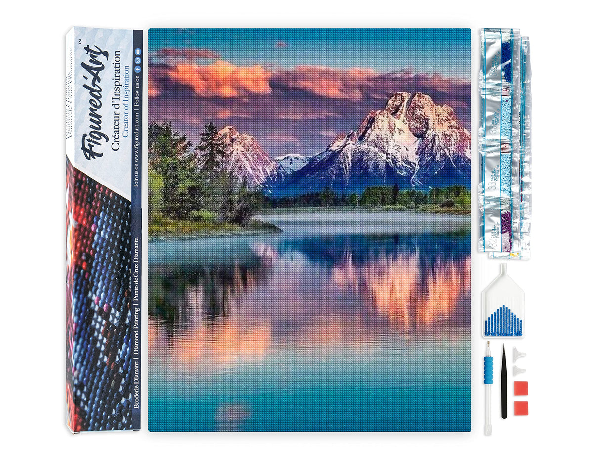 Figured’Art Diamond Painting Art kit for Adults 16"x20" Full Square Drill 5D Mountain Landscape and Lake Complete DIY - Rolled Canvas Figured'Art
