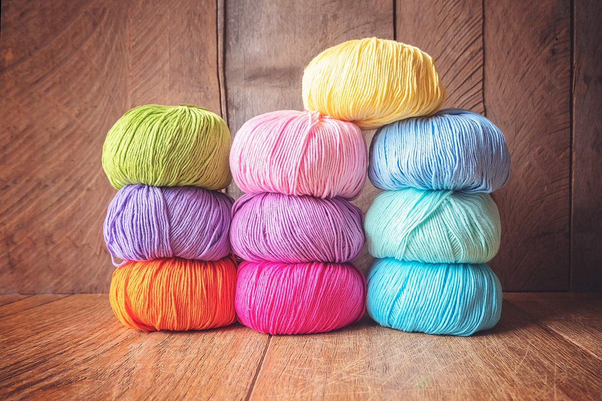 Studio Sam Pure Cotton Yarn Set for Knitting and Crochet. Pack of 10 Skeins, Total 1850 Yards. Great for Baby Blankets and Clothes. Boho Brights Collection. Studio Sam and Co