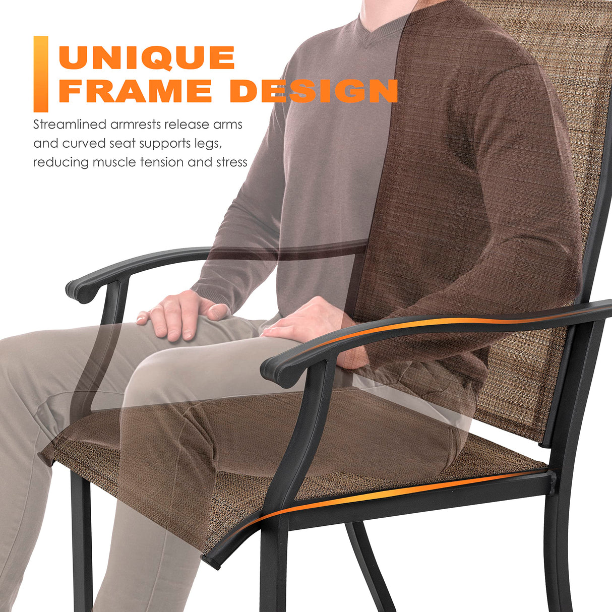 NUU GARDEN 7 Pieces Patio Dining Set, All-Weather Outdoor Furniture with 6 Textilene Dining Chairs and 61" Rectangle Metal Dining Table with Umbrella Hole for Patio Deck Garden, Black and Brown NUU GARDEN