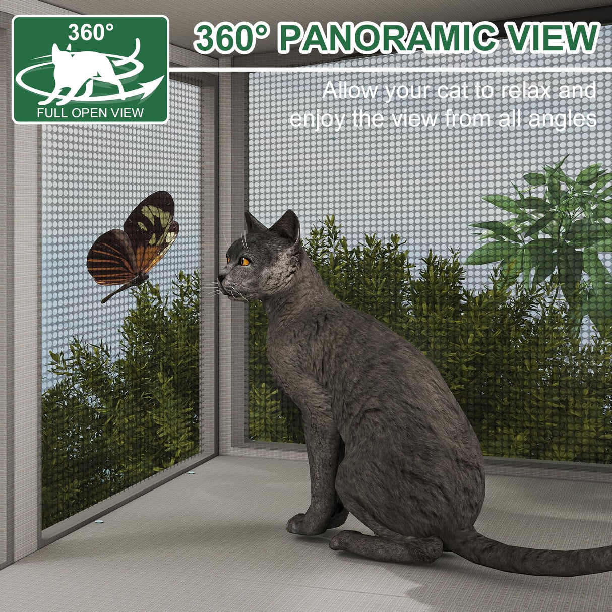 ketive Cat Catio, Expandable Window Box Enclosure for Indoor Cats, Comfortable Wooden Small Pet Perch House Hammock, All-Weather, Keep Bugs Insects Out ketive