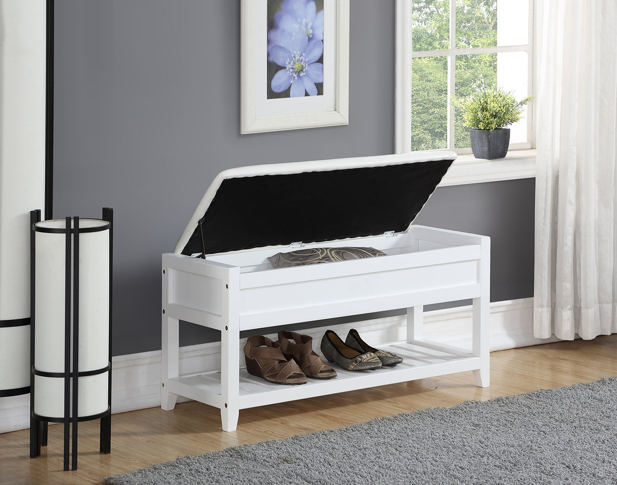 Roundhill Furniture Rouen Clean White Seating Bench with Shoe Storage, Roundhill Furniture