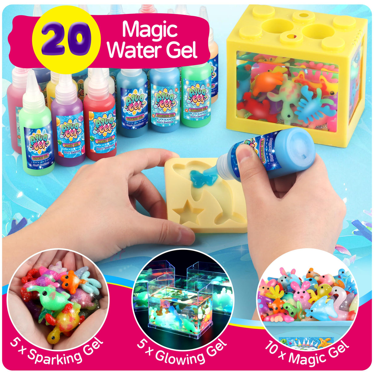 wookidel Magic Water Elf Toy Kit, Aqua Fairy Water Gel Kit with 20PCS Magic Gels and Animal Molds, Gift for Christmas, Easter, Birthday,Creative Art Craft Kits for Girls Boys 6 7 8 9 10 Year Old wookidel