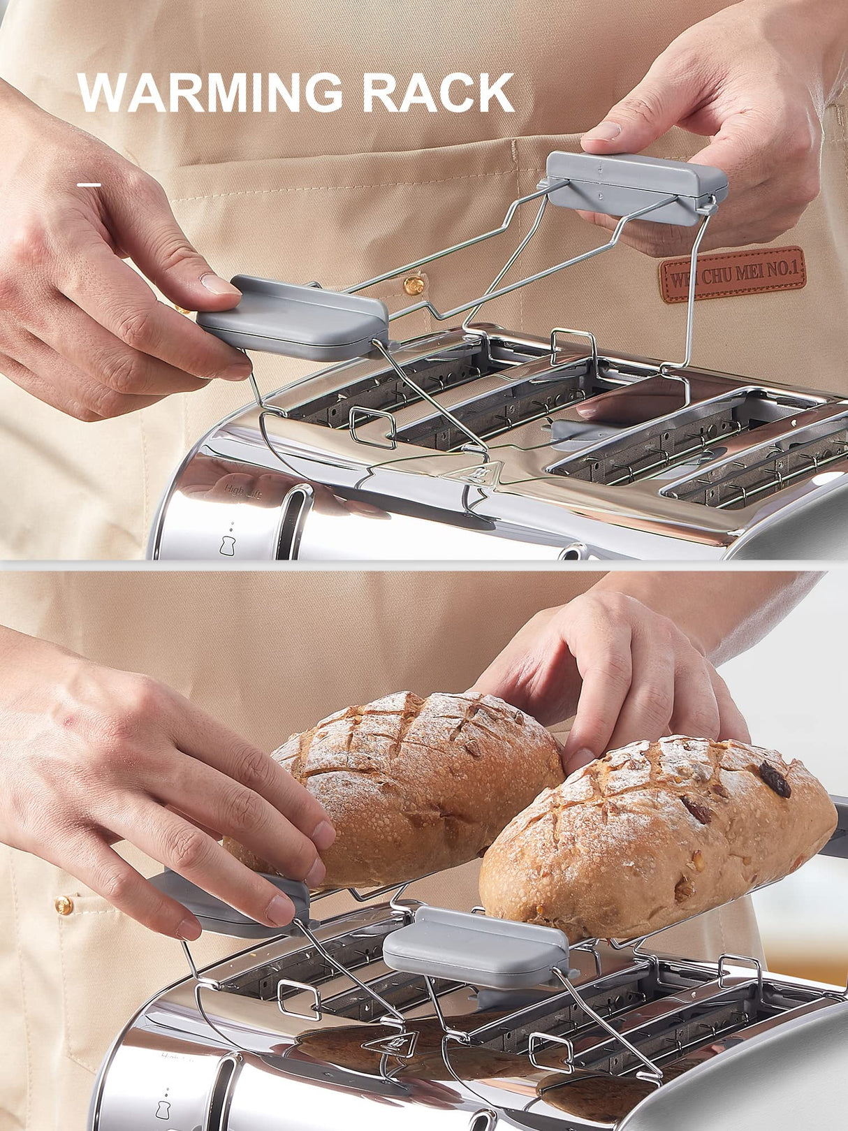 Toaster 4 Slice, Extra Wide Slots, Stainless Steel with High Lift Lever, Bagel and Muffin Function, Removal Crumb Tray, 7-Shade Settings with Warming Rack, Silver, Yabano Yabano