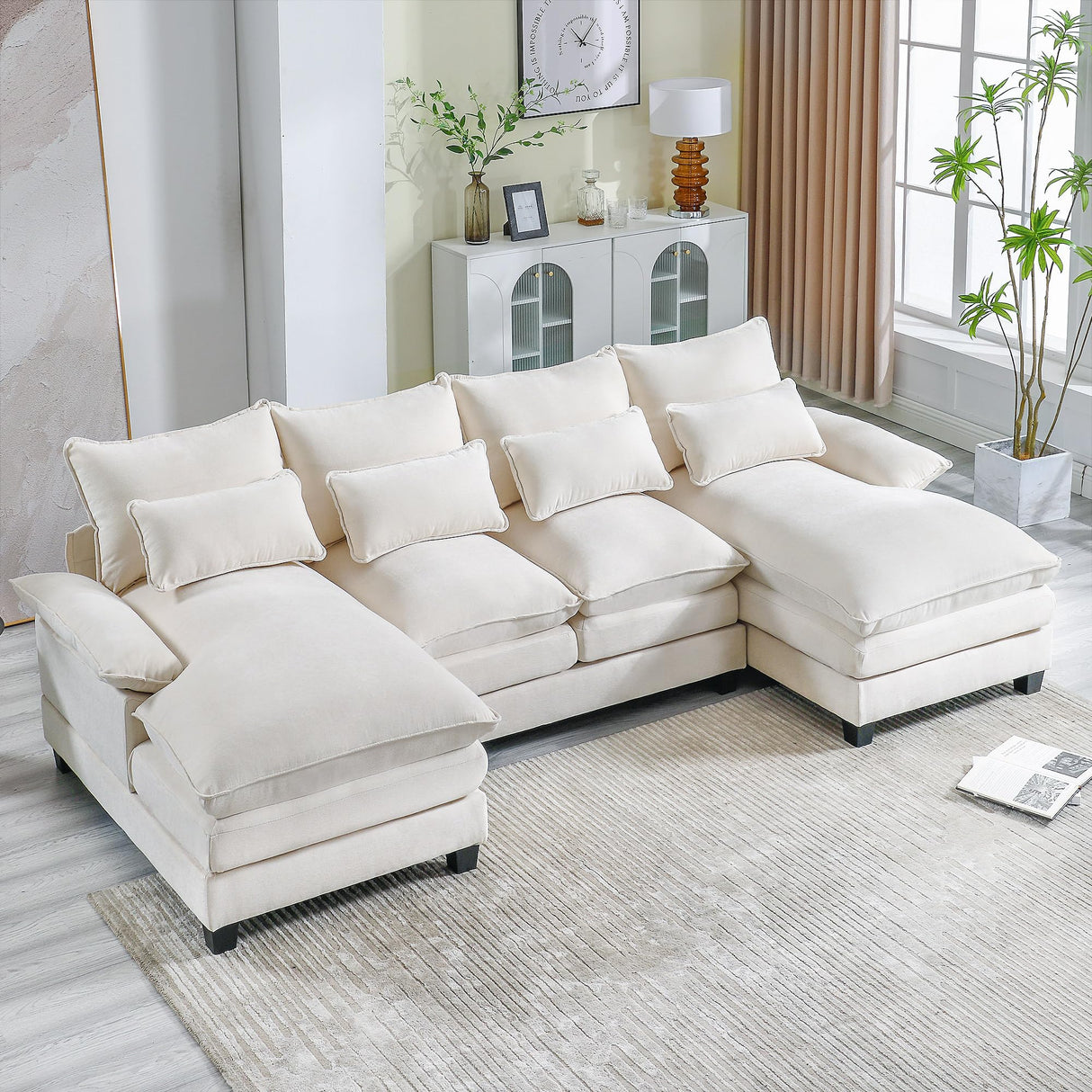 UPHYB 110.2" U Shaped Cloud Couch, Comfy Sectional Sofa Couches for Living Room, Modern Chenille 4 Seat Upholstery Couch with Double Chaise and Double Layer Cushions UPHYB