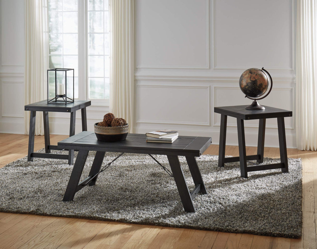 Signature Design by Ashley Noorbrook Farmhouse 3-Piece Table Set, Includes Coffee Table and 2 End Tables, Black Signature Design by Ashley