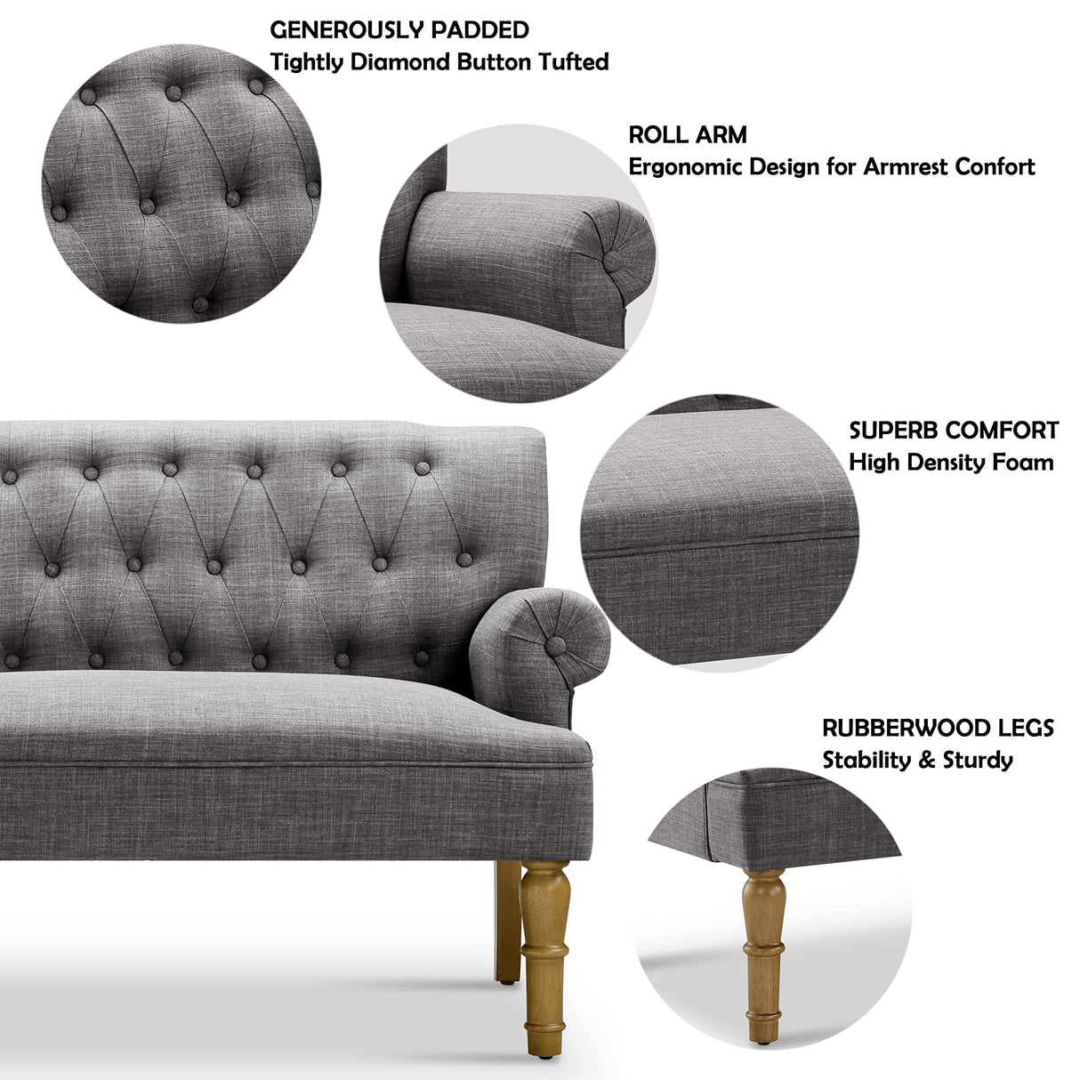 Rosevera Celino para Sala Love Seats Furniture Sofa in a Box Long Couches for Living Room Settee Loveseat, Standard, Dove Gray Rosevera