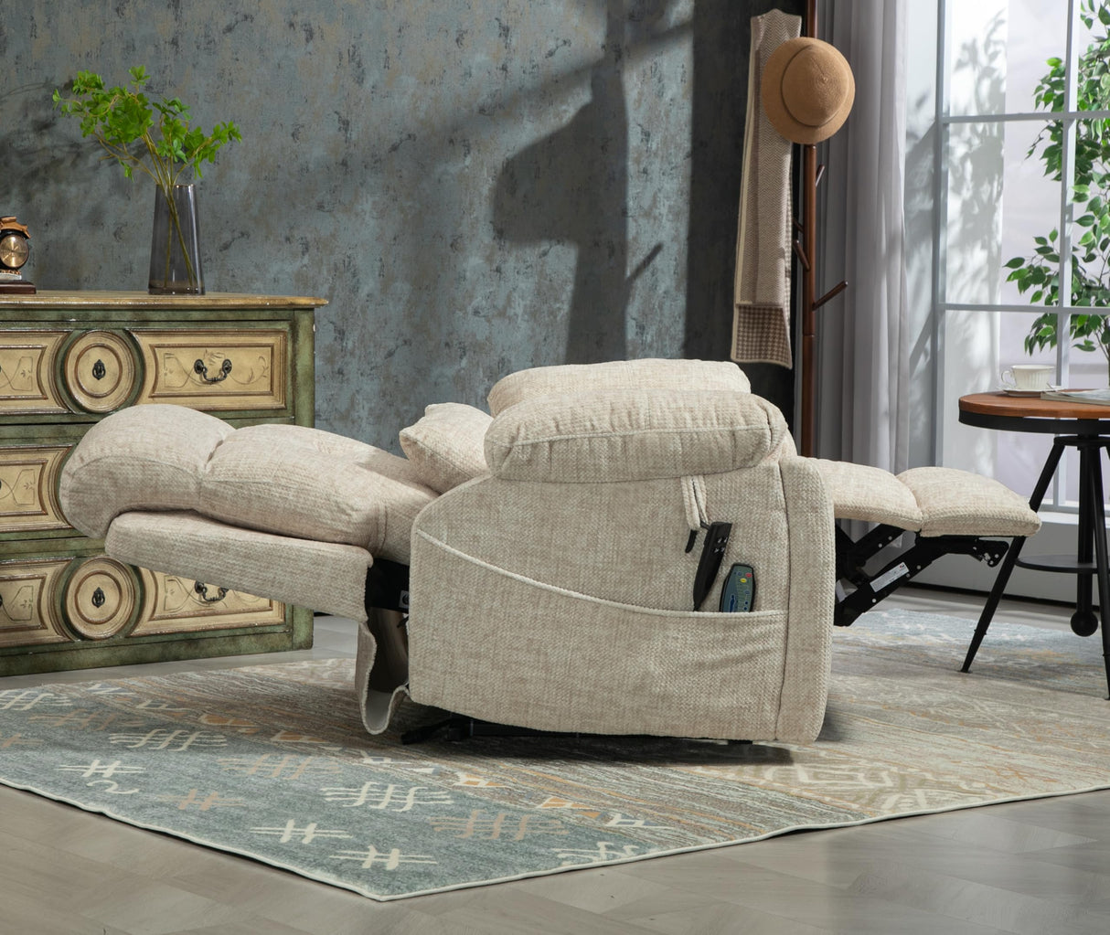 Big Tall Man Power Lift Lay Flat Recliner, Extra Wide Oversized Heat Massage Dual Motor Recliners Up to 400 LBS, Large Electric Power Recliner Chairs for Elderly, Adults, Lazy Boy(Cream Chenille) LITVZ