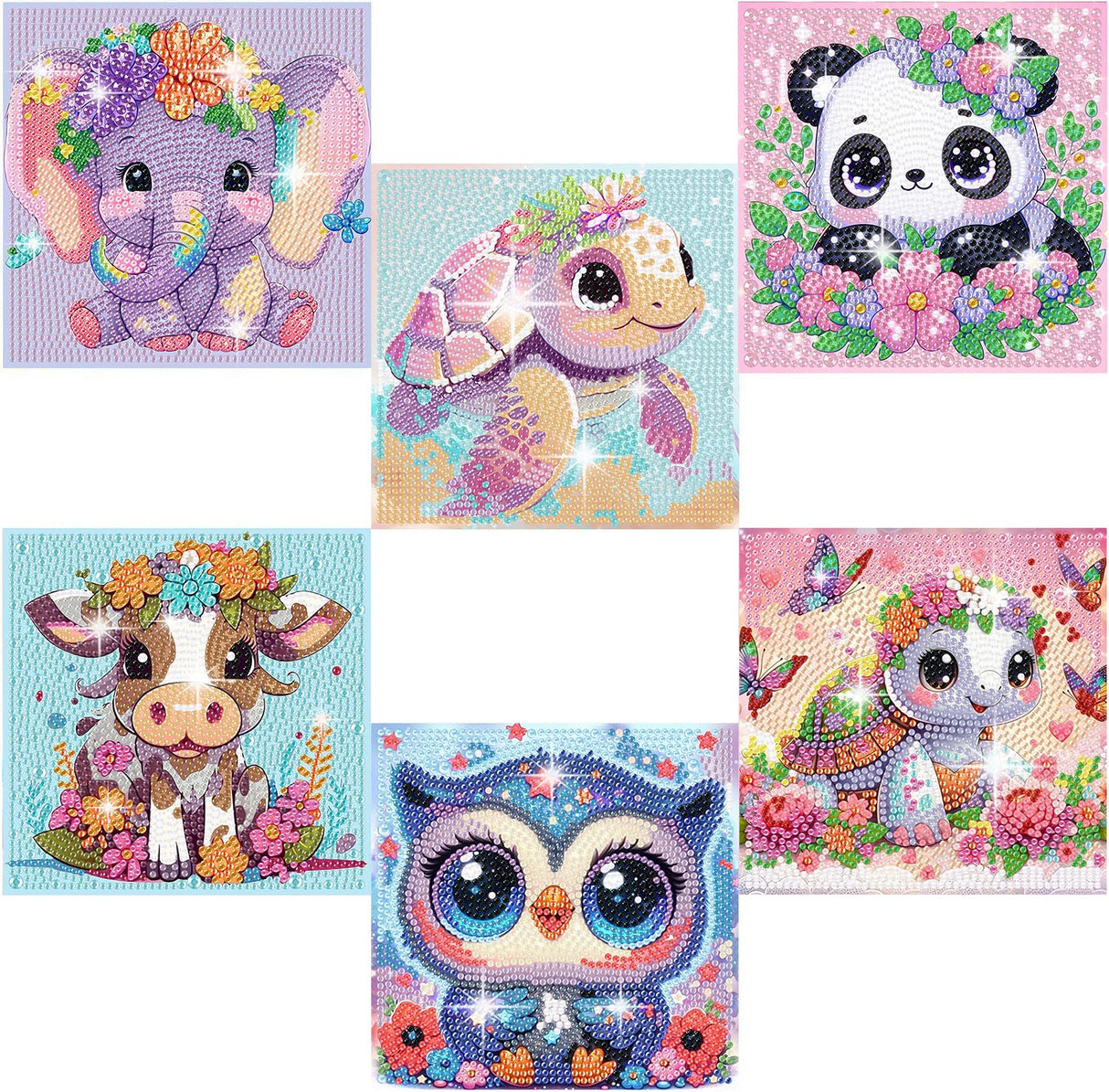 6 Pack 5D Cartoon Diamond Painting Kits for Beginners, Cute Animals DIY Diamond Art Kit, Full Round Drill Big Gem Art, Home Wall Decoration 6X6 inch Acelii