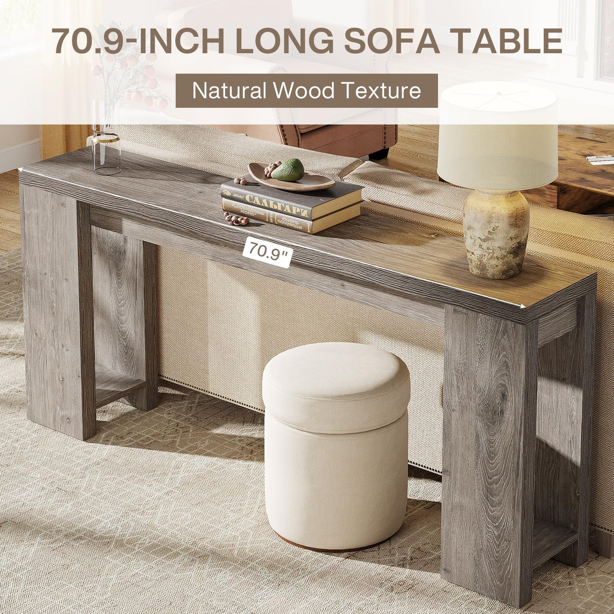 Tribesigns 70.9-Inch Long Console Table, Farmhouse Wooden Entryway Sofa Table Behind Couch, Narrow Entry Console for Living Room, Hallway, Entrance, Foyer, Grey Tribesigns