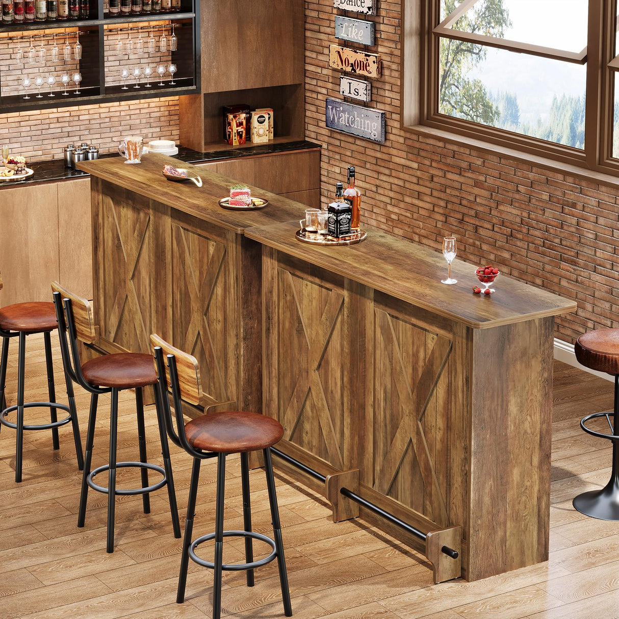 Tribesigns 63-Inch Bar Table, 2-Tier Bar Cabinet Height Pub Table with Footrest, Modern Coffee Cabinet for Home Kitchen, Large Home Unit Liquor Furniture, Bistro, Dining Room, Living Room, Brown Tribesigns