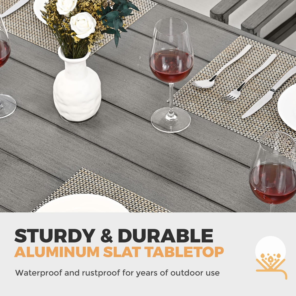 HAPPATIO 7-Piece Outdoor Dining Set - All Aluminum Patio Table and Chairs Set for 6 Includes 1 Rectangular Dining Table and 6 Swivel Dining Chairs with Cushions for Lawn, Garden, Backyard HAPPATIO