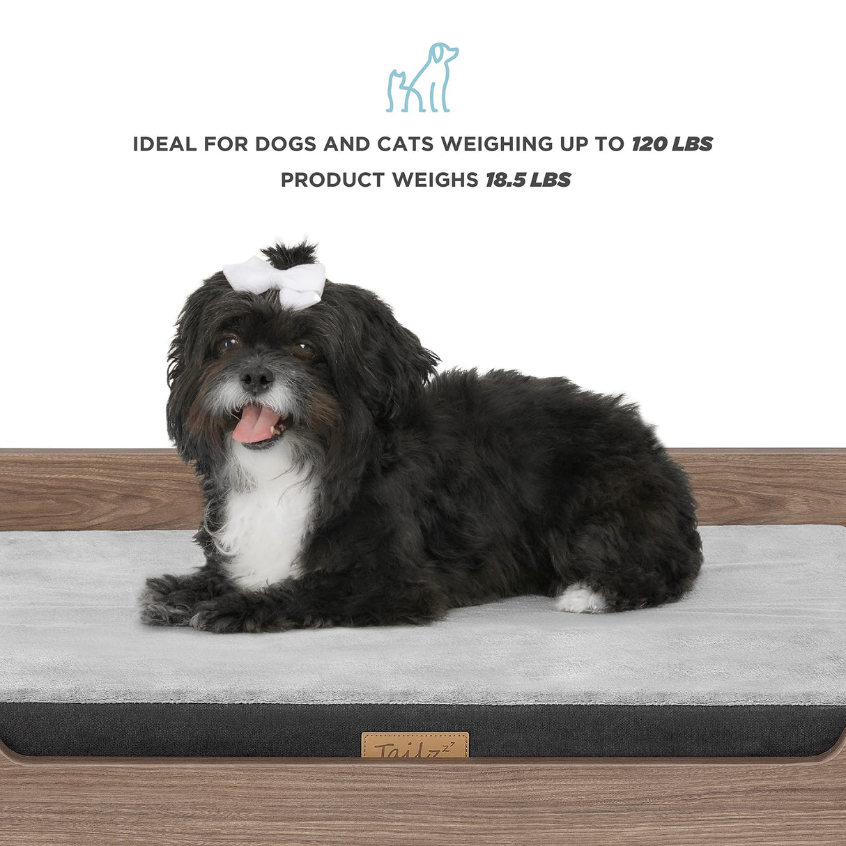 TailZzz Wooden Dog Bed and Dog Couch with Water-Resistant Mattress, Small to Medium Elevated Pet Bed with Calming Mattress, Greenguard Gold Certified, Dog Beds & Furniture, Milo, Walnut TailZzz