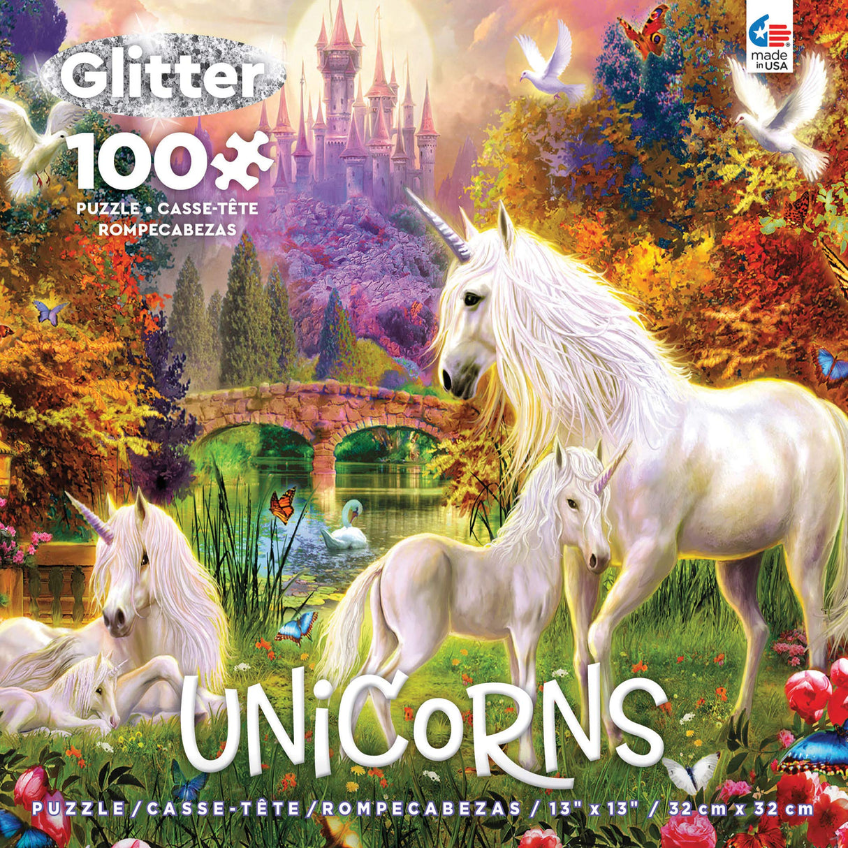 Ceaco - Unicorns Glitter - The Castle Unicorns- 100 Piece Jigsaw Puzzle Ceaco