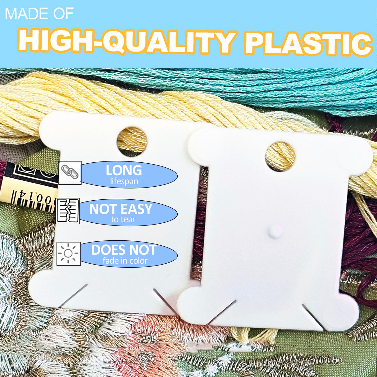 300 Pieces Plastic Floss Bobbins for Cross Cotton Thread Craft DIY Sewing Storage, Thread Organizer Holder, Embroidery Thread Cards Cross Stitch Bobbin, White Fokanlo