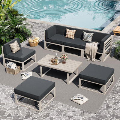 UDPATIO Aluminum Patio Furniture Set, Modular Oversized Outdoor Sectional of Olefin 5 inch Thick Cushion, Coffee Table and Waterproof Cover, Patio Conversation Sets for Porch, Deck