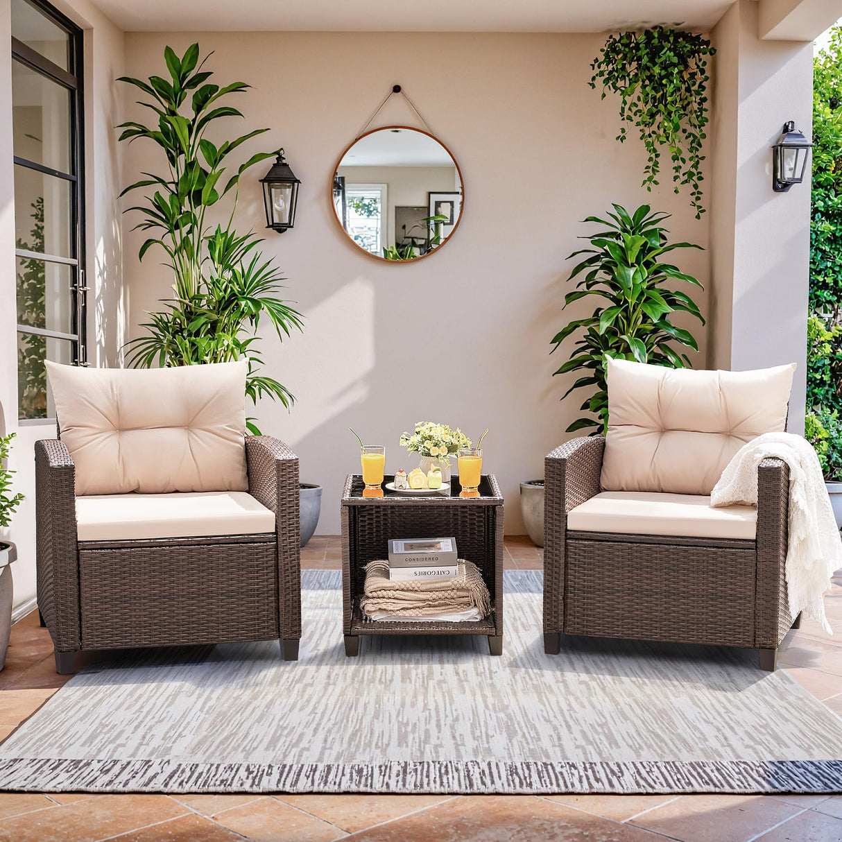 Devoko 3 Pieces Patio Furniture Set, PE Rattan Wicker Patio Set with Two Outdoor Chairs and Table, Upgraded Patio Chairs and Table for Porch, Garden Poolside Balcony Devoko