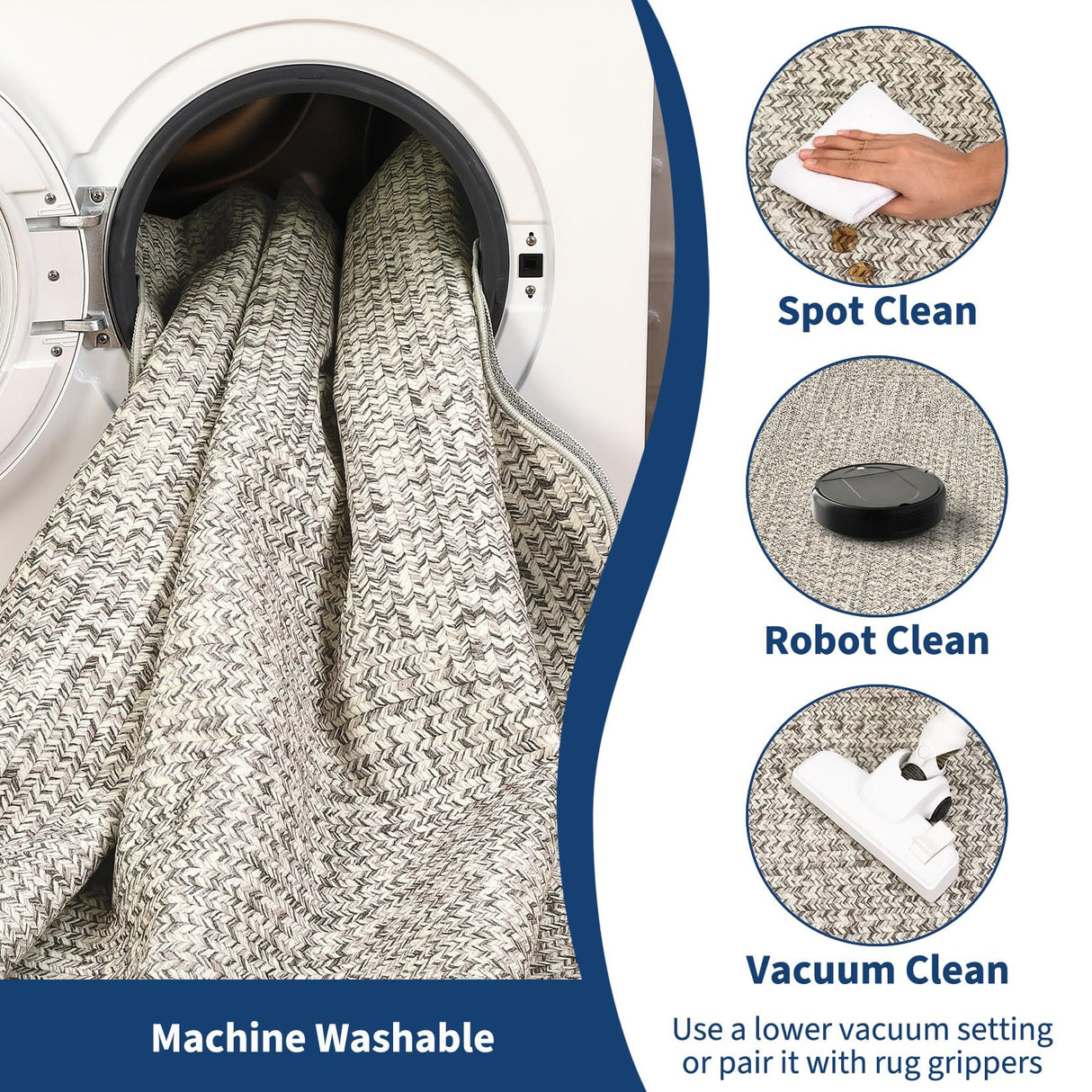 Garvee Printed Rug (Not Woven!) 8x10 Living Room Area Rug Non-Slip Washable Rugs, Farmhouse Scalloped Large Bedroom Rugs Stain Resistant Ultra-Thin Foldable Carpet for Nursery Dining Room Garvee