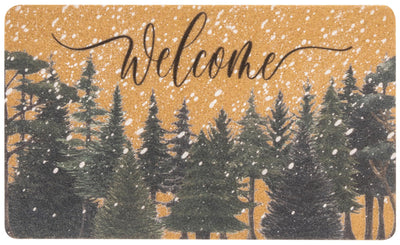 Winter Chirstmas Welcome-Doormat Outdoor-Entrance Pine-Trees Front-Door-Mat, Faux-Coir Seasonal Entryway-Rug Non-Slip Dirt-Trapping Indoor-Outside Porch Mat 17"x30" for Home Decor
