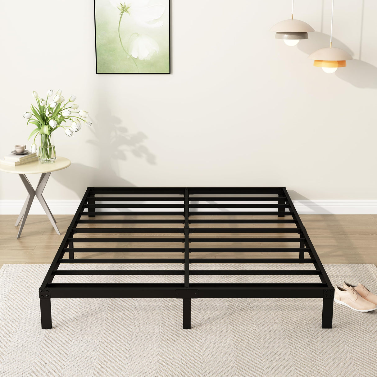 DiaOutro 9 Inch King Bed Frame Heavy Duty Low Profile Metal Platform No Box Spring Needed Mattress Foundation, Easy to Assembly, Noise Free, Black DiaOutro