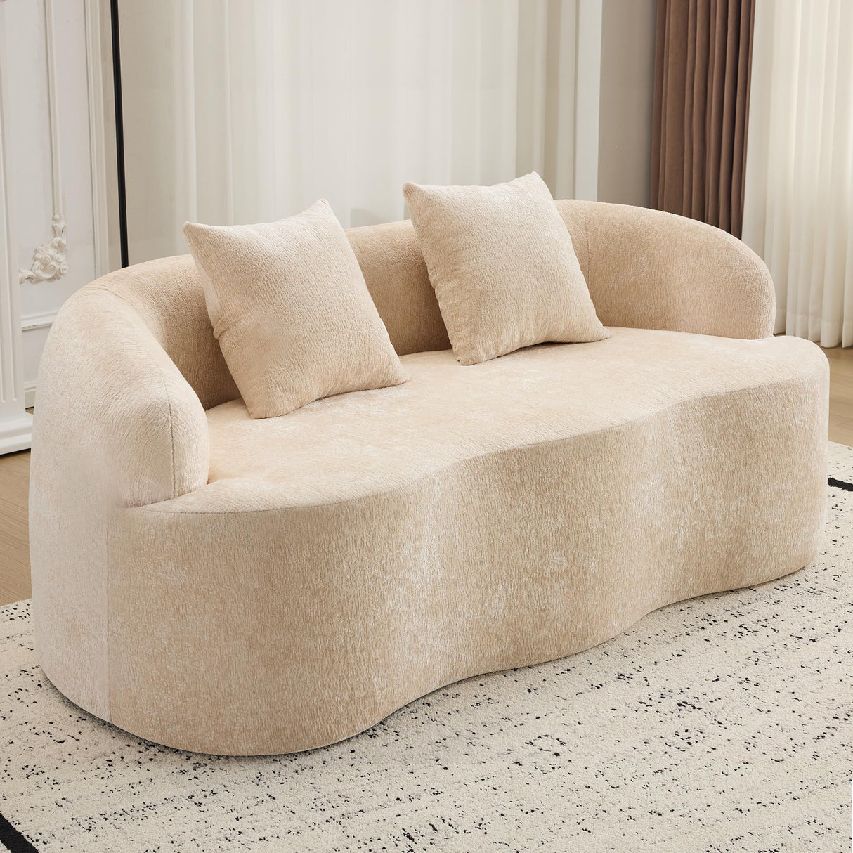 KEIKI 66.93" Cloud Sofa, Curved Loveseat Couch with Round Armrest, Compression Seat for Living Room, Guest, Bedroom, No Assembly Required, Beige KEIKI