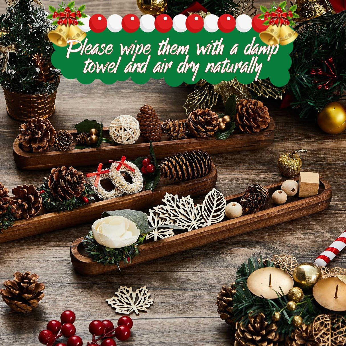 Thyle 2 Set Small Dough Bowls 12 x 1.7 x 1 Inch Wood Tray Hand Carved Narrow Decorative Bowl Canoe Style Long Tray for Candle Making Rustic Table Centerpiece Home Display Accessories Thyle