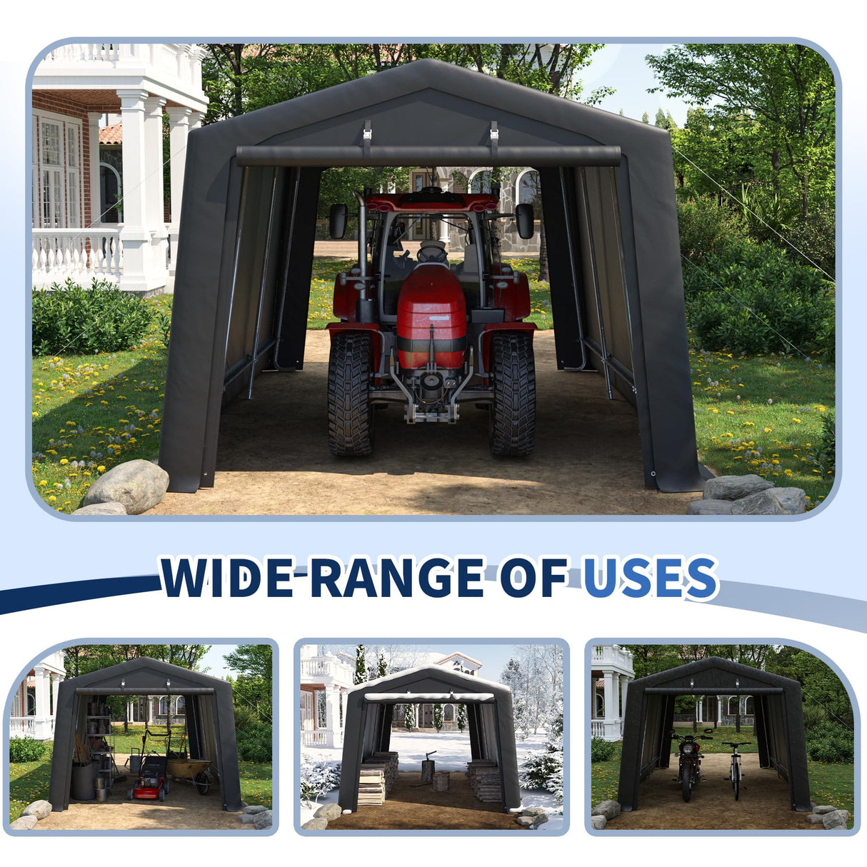 VONZOY Carport 10'×15' Heavy Duty,Car Canopy Portable Garage with Roll-up Zipper Door,Thick Shelter Storage Canopy Tent with All-Steel Metal Frame,Sunshade,Waterproof,for Car,Truck,SUV VONZOY