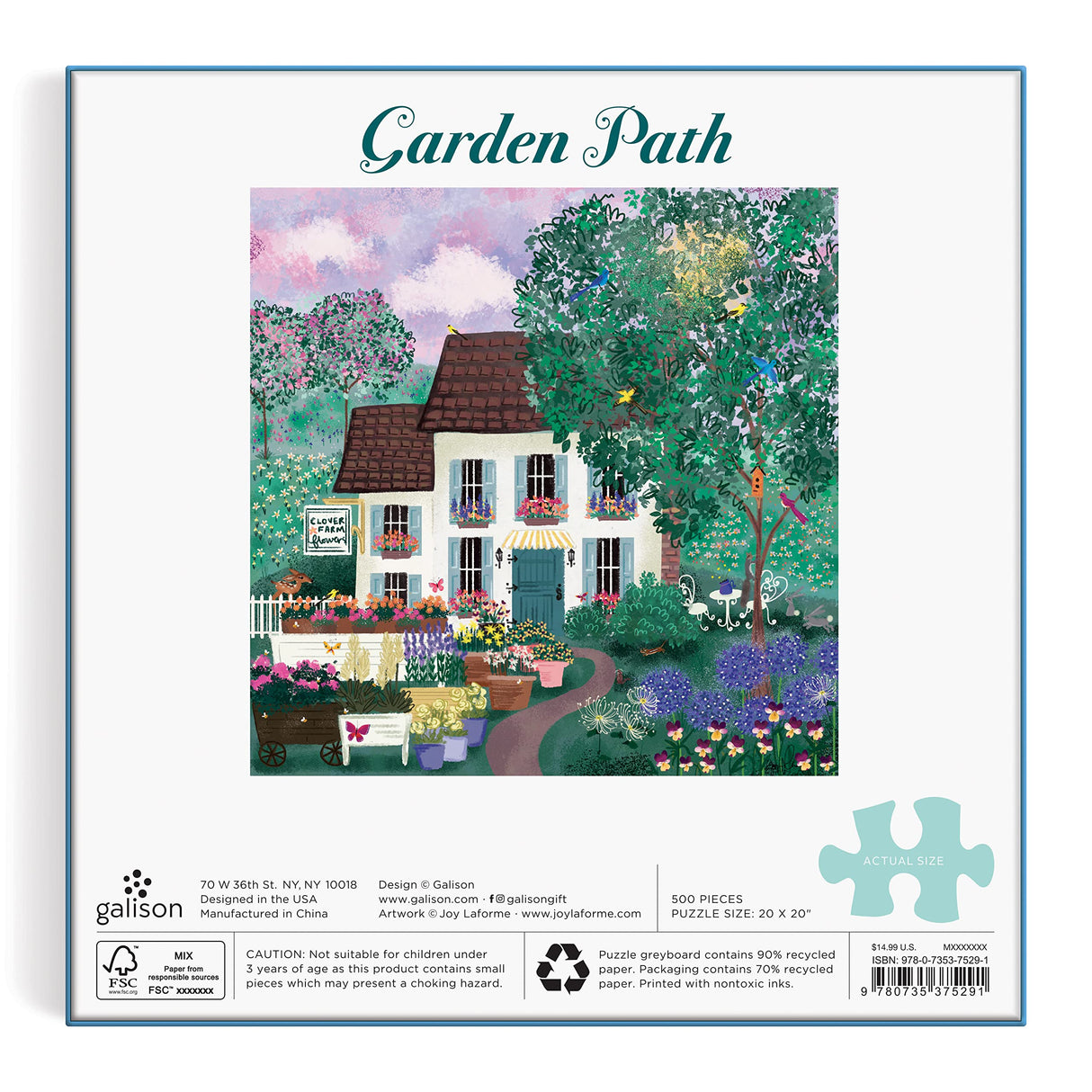 Galison Garden Path – 500 Piece Puzzle Fun and Challenging Activity with Bright and Bold Artwork of Country Cottage and Plant Path for Adults and Families Galison