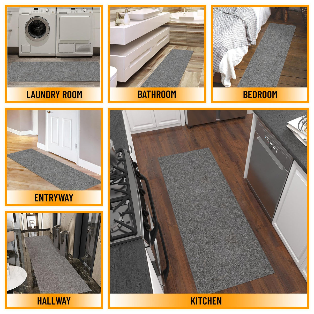 Ottomanson Washable 2x5 Non Slip Runner Rug, Ultra Thin Hallway Rug with Rubber Backing, Solid Design Rug for Kitchen Bedroom or Living Room, Gray, 20" x 59" Ottomanson