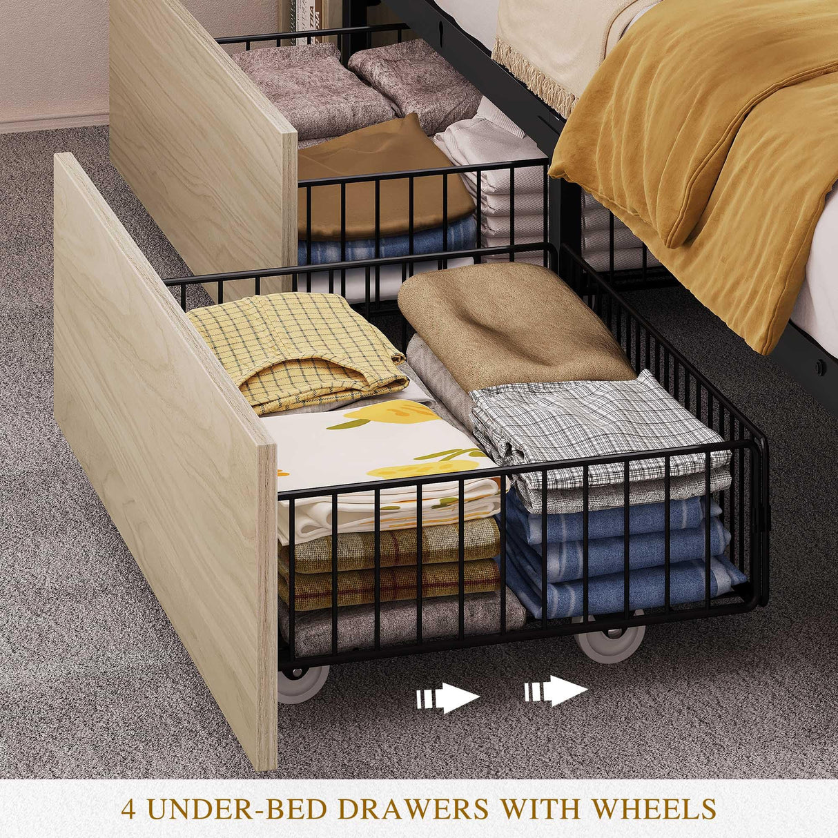 YITAHOME King Bed Frame with Bookcase Headboard and 4 Storage Drawers, RGB LED Light Bed with Type-C & USB Charging Station Storage Headboard Bed Frame, No Box Spring Needed, Noise Free, Antique White YITAHOME