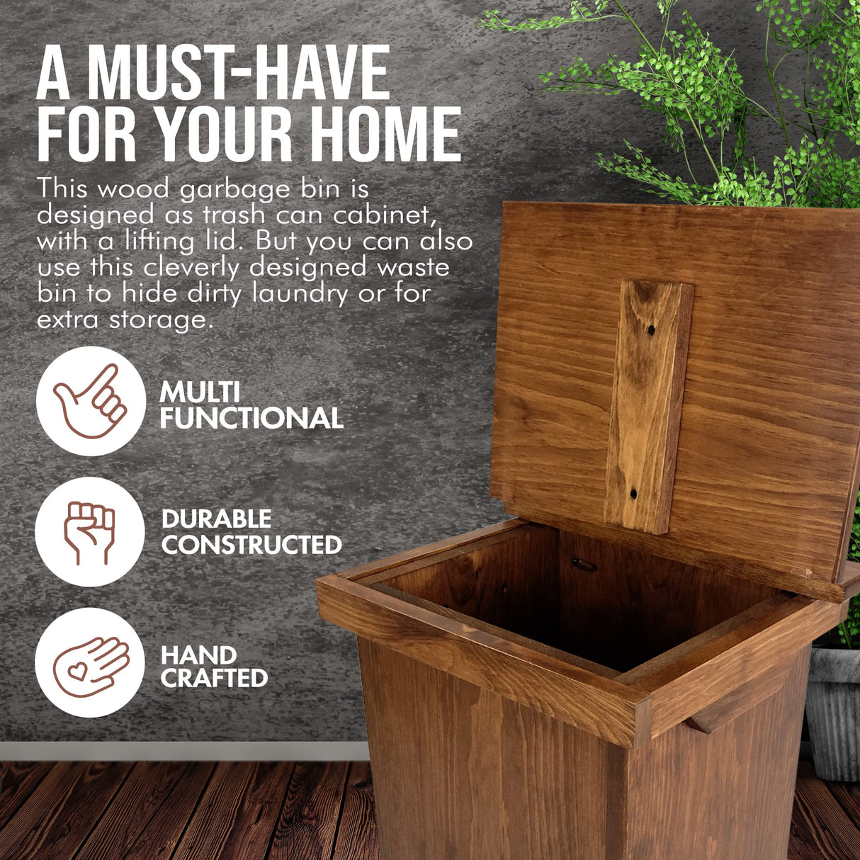 Peaceful Classics Wood Garbage Bin Cabinet - Wooden Trash Can w/Hidden Design, Stylish Kitchen Garbage Can, Amish Made Cabinet Hidden Trash Can, Handmade Waste Bin Cabinet Storage (Cherry) Peaceful Classics