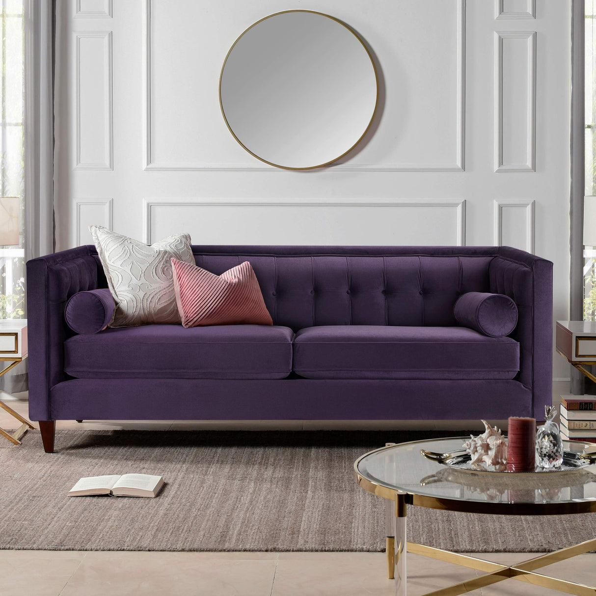 Jennifer Taylor Home Kinsley 84" Modern Tuxedo Tufted Sofa, Purple Velvet Jennifer Taylor Home