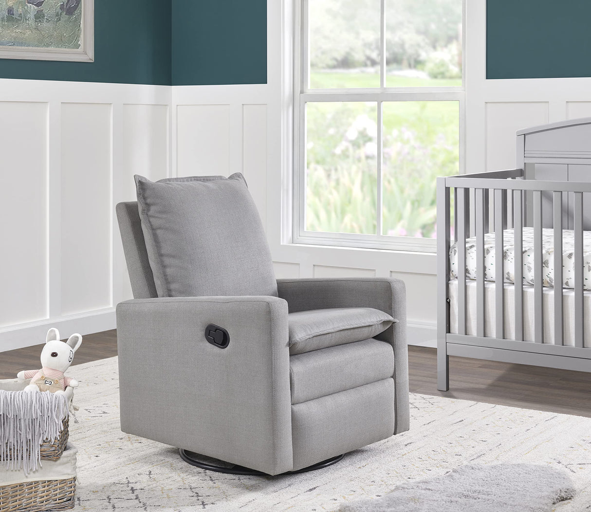 Oxford Baby Uptown Upholstered Swivel Glider and Recliner Nursery Chair, Gray Oxford Baby