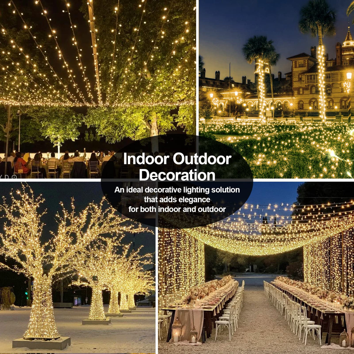 200 FT 500 LED Christmas Lights Outdoor Decorations Super Long Fairy Lights Waterproof 8 Modes Timer Clear Wire String Lights for Outside House Tree Patio Yard Wedding Party Holiday-Warm White JXLEDAYY