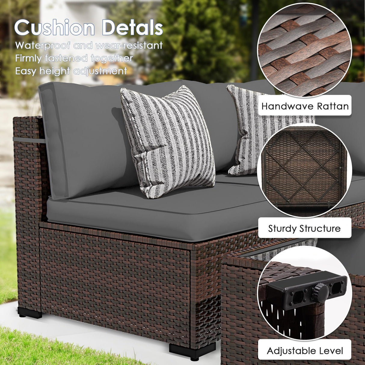 Amopatio 9 Pieces Patio Furniture Set All Weather Outdoor Sectional Sofa, Outdoor Modern Sectional Furniture Wicker Couch with Glass Coffee Table, Thicken Grey Cushions, Waterproof Cover Amopatio