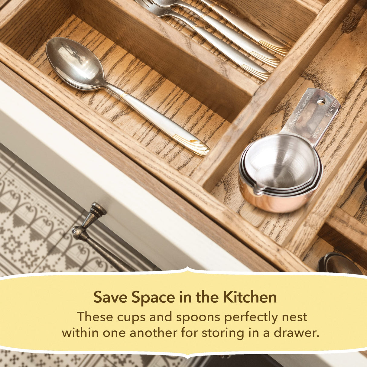 Simply Gourmet Measuring Cups and Spoons Set of 12, 304 Premium Stainless Steel, Stackable Cups Long Handle Spoons Fits Narrow Jars, Kitchen Gadgets for Liquid & Dry Ingredients Cooking Baking Simply Gourmet