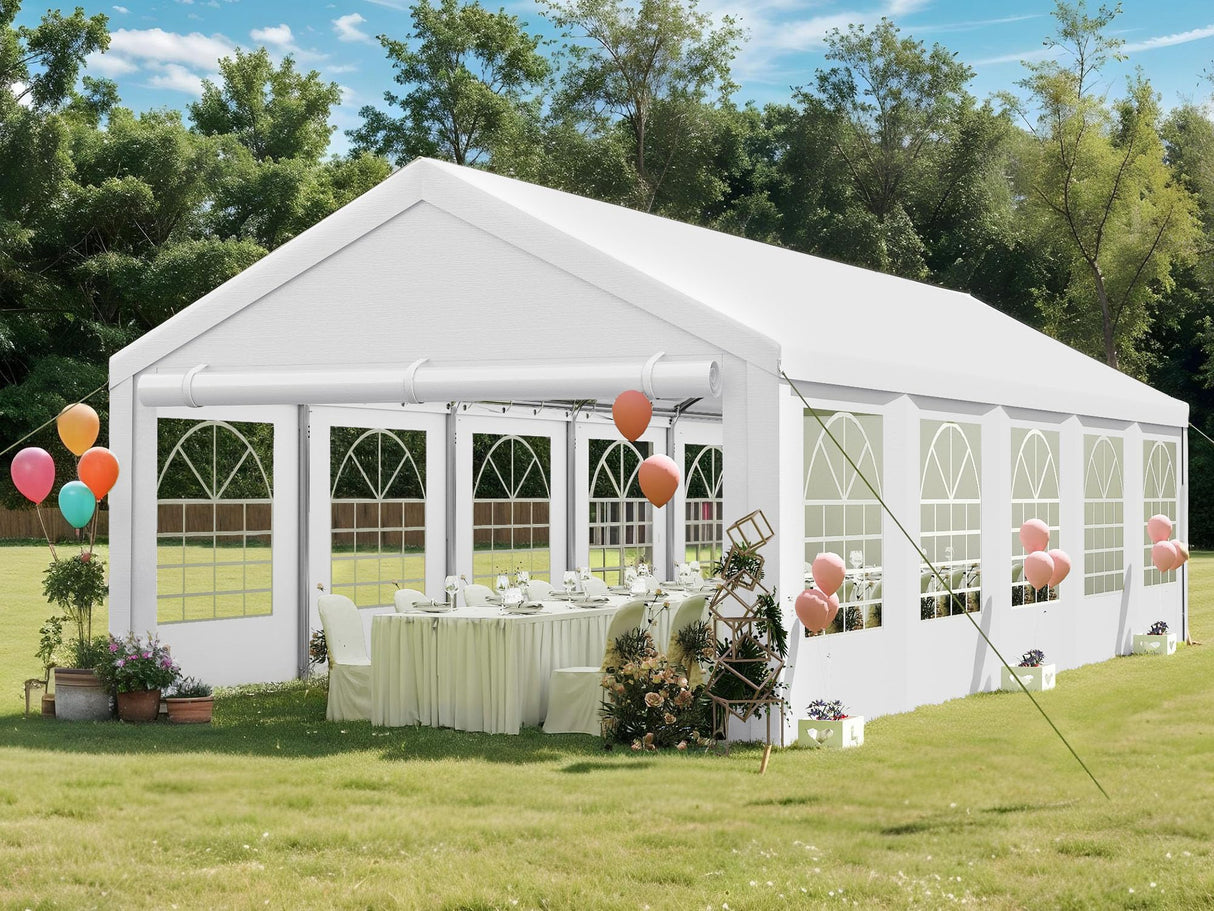 YITAHOME 16x32ft Heavy Duty Party Tent Outdoor Wedding Tent Canopy Event Shelters Upgraded Galvanized Steel Carport with Removable Sidewall Windows for Commercial and Parties, White YITAHOME