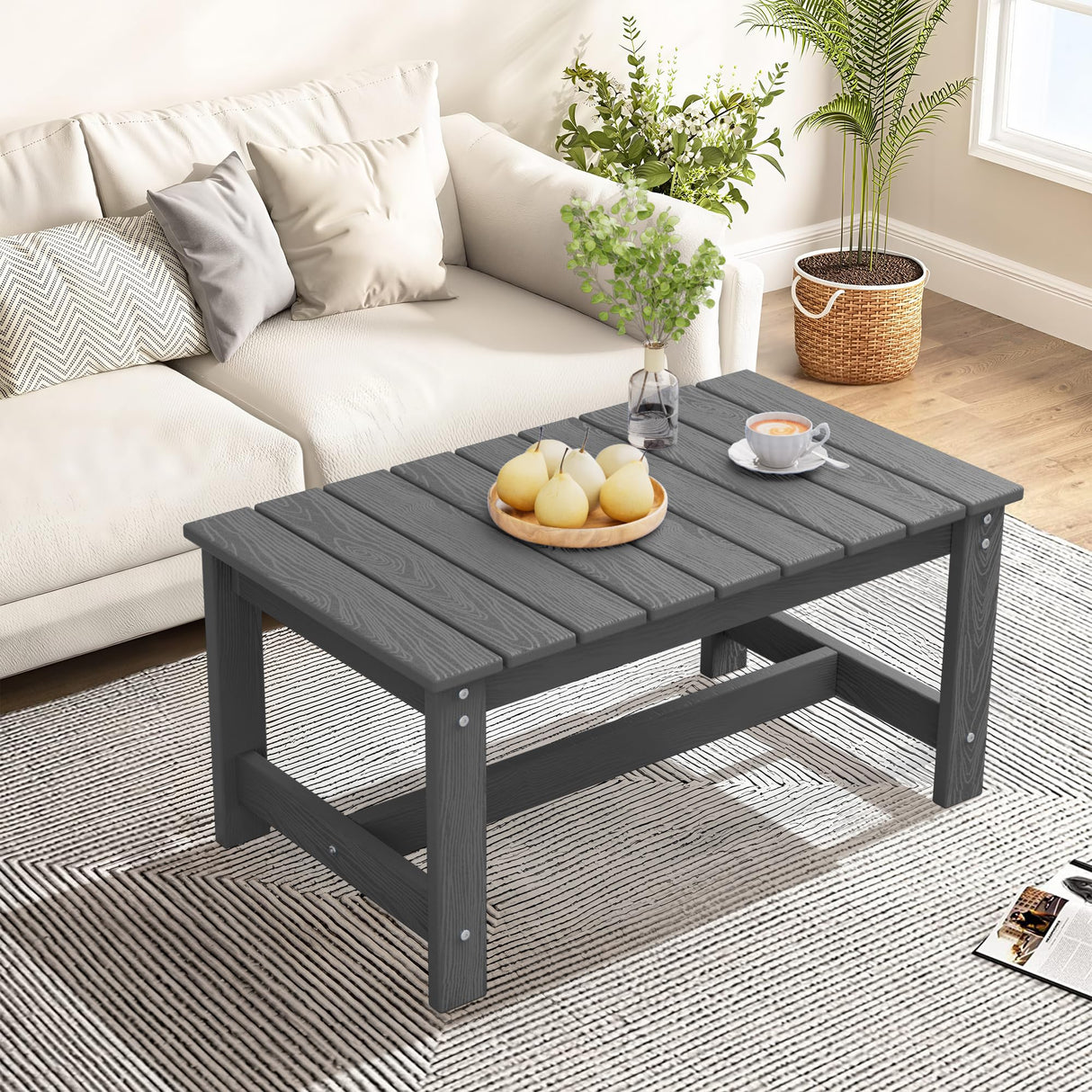 SERWALL Outdoor Coffee Table, HDPE Patio Coffee Table for Outside, Grey SERWALL