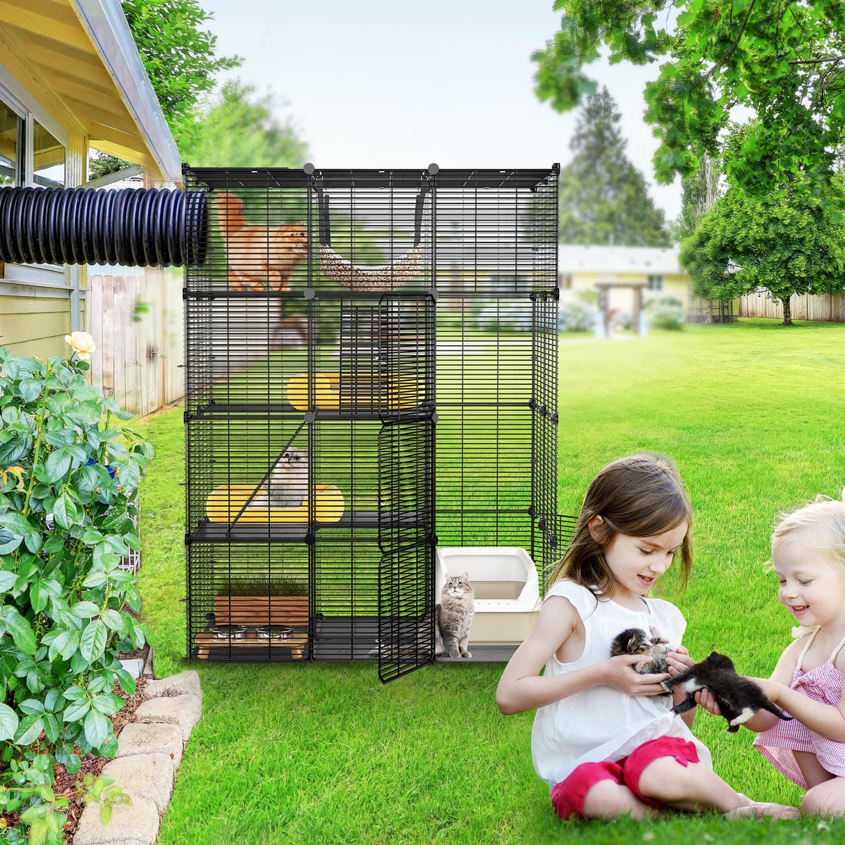 YITAHOME 4 Tier Cat Cage Large with Hammock Outdoor Cat Enclosure Catio Metal Kennels for 1-3 Cats, Indoor DIY Detachable Pet Playpen YITAHOME