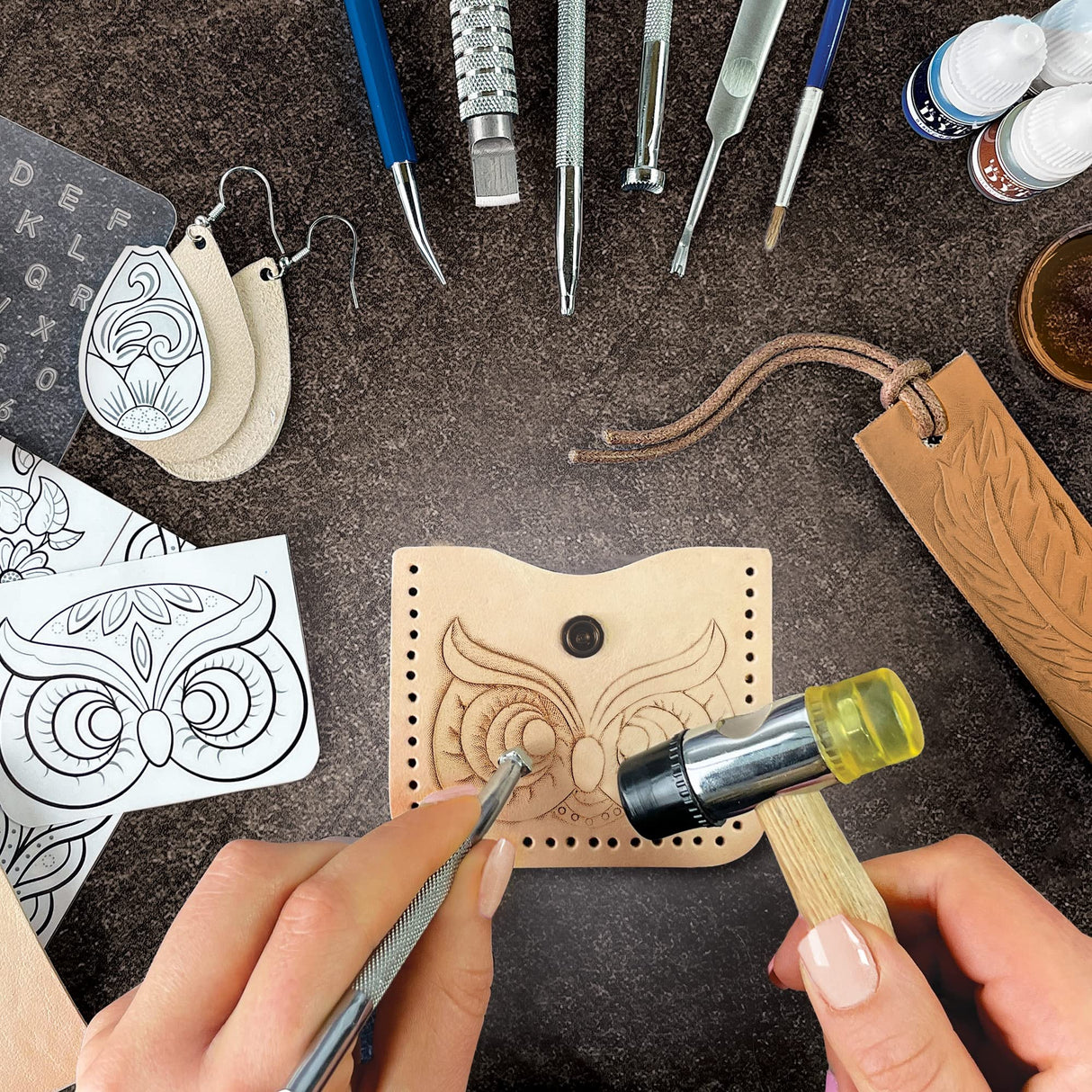 ArtSkills Leather Working Kit for Beginners with Leather Tools, Dyes, and Stamps - Arts and Crafts Kit for Adults & Teens, 64 pc ArtSkills