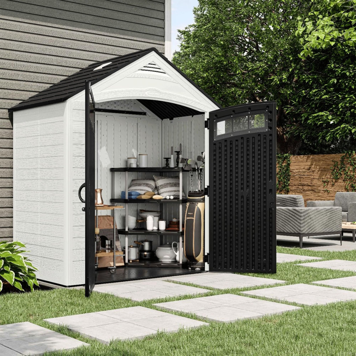 Suncast Vista 7' x 4' Outdoor Storage Shed with Pad-Lockable Double Doors and IllumiVent System, All-Weather Shed for Yard Storage, Brown, Made in The USA Suncast