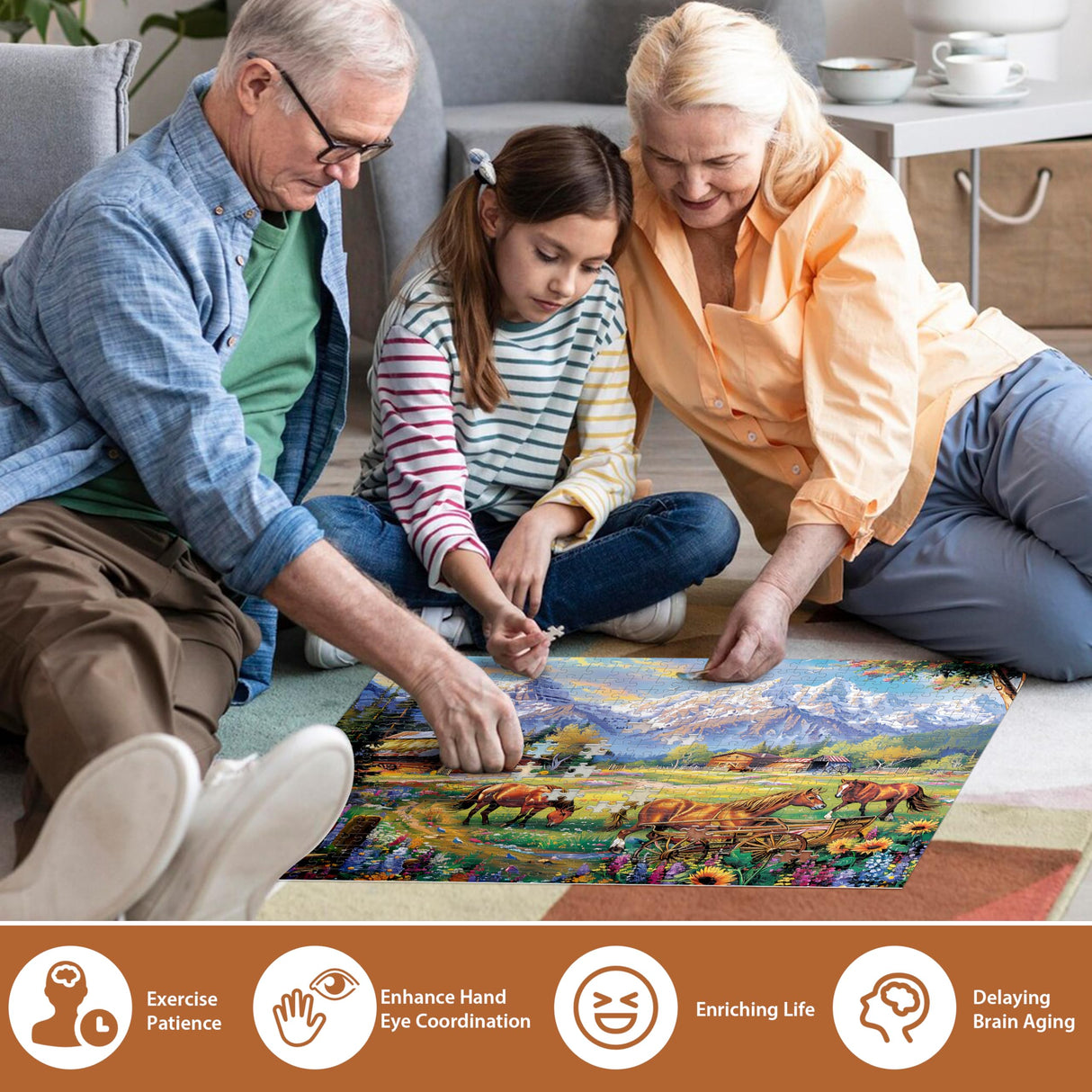 500 Piece Puzzles for Adults, Jigsaw Puzzles 500 Pieces, Flowers Mountain Puzzles 500 Pieces for Adults, Horse Jigsaw Puzzles, Funny Challenging Puzzles, Great Gift for Family Friends, 21 x 15 in Jeacirio