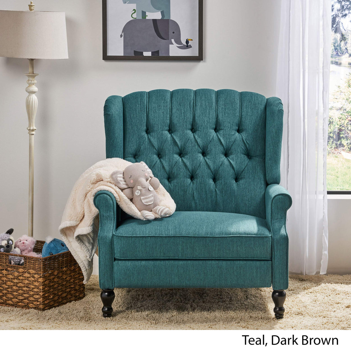Christopher Knight Home Salome Push Back Recliner, Teal, Dark Brown 33.25D x 37.75W x 42.5H in GDFStudio