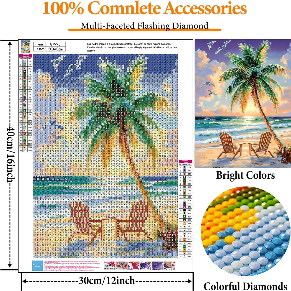 Beach Diamond Painting Kits for Adults- Beach Diamond Art Kits for Adults, Landscape Gem Painting Kit for Adult for Gift Home Wall Decor 12x16 Inch Gemozaic