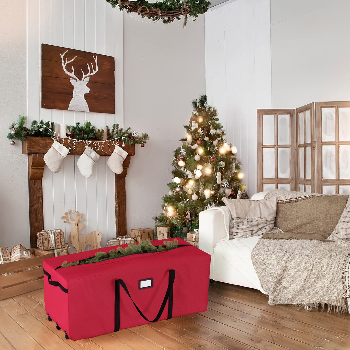 Elf Stor Red Rolling Christmas Tree Storage Bag, (L) 59" x (W) 21.75" x (H) 24.5" Elf Stor