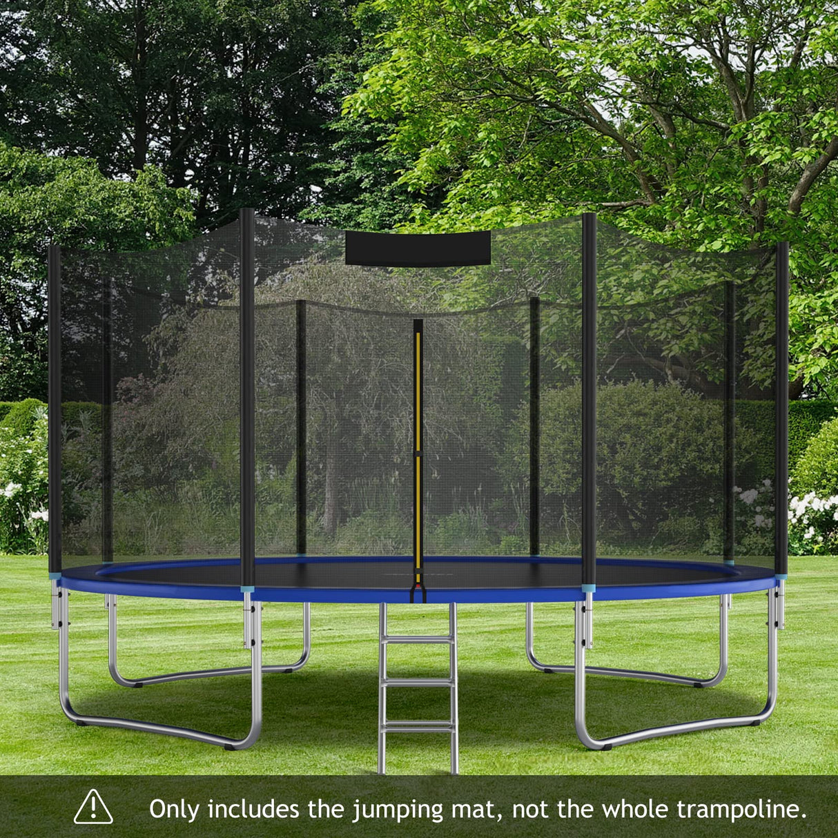 GYMAX Trampoline Mat, 8FT/10FT/12FT/14FT/15FT/16FT Trampoline Accessories Replacement Mat with 42/54/72/80/96/108 V-Rings & 8 Row Stitch, Using 5"-7" Springs, Anti-UV Wear-resistant Jumping Mat (14FT) GYMAX