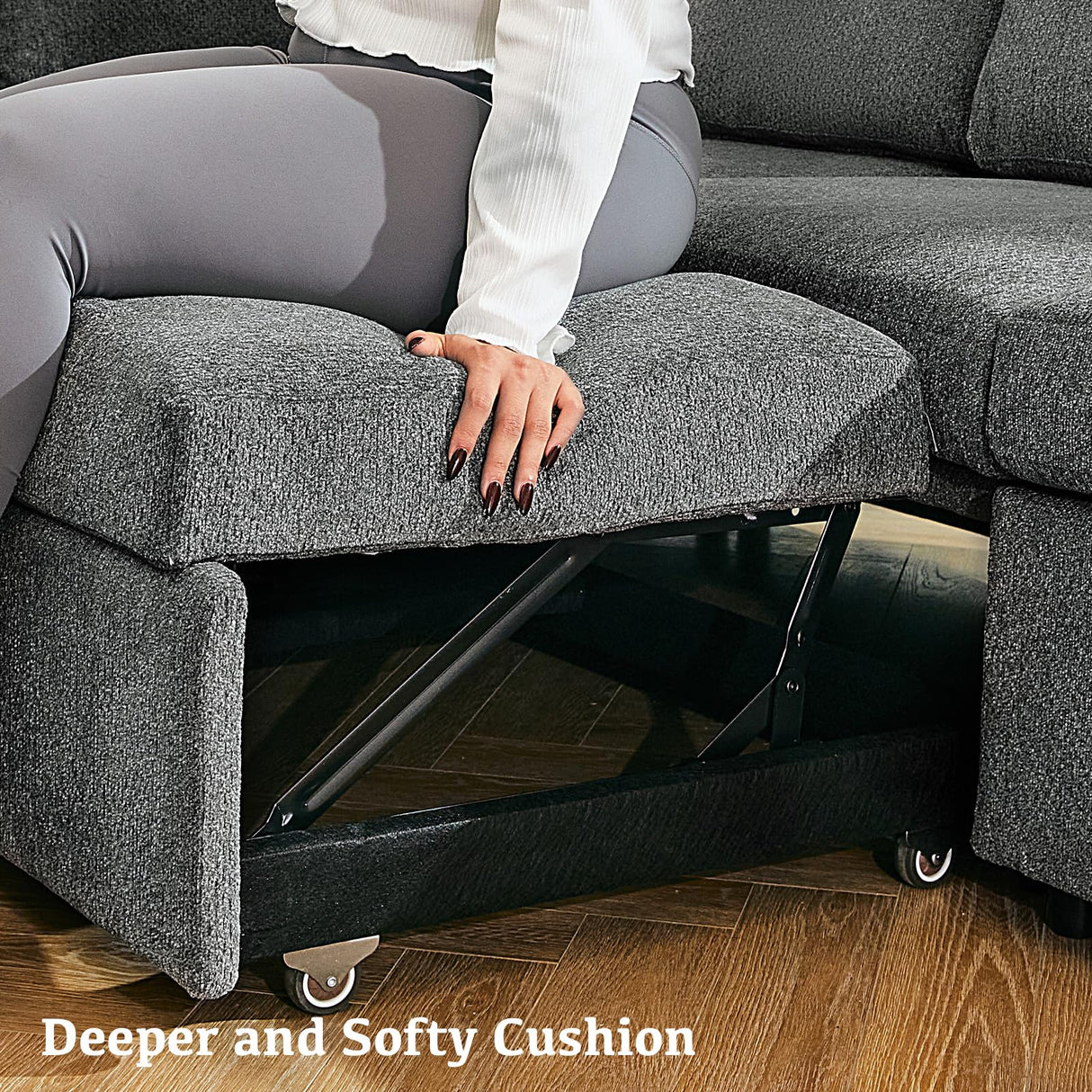 Belffin Modular Sectional Sleeper Sofa with Pull Out Couch, U Shaped Sleeper Pull Out Bed, Convertible Sectional Couches for Living Room, Light Grey Belffin